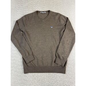 Southern Tide Sweater Mens Medium Brown 100%‎ Merino Wool V Neck Pullover Knit
